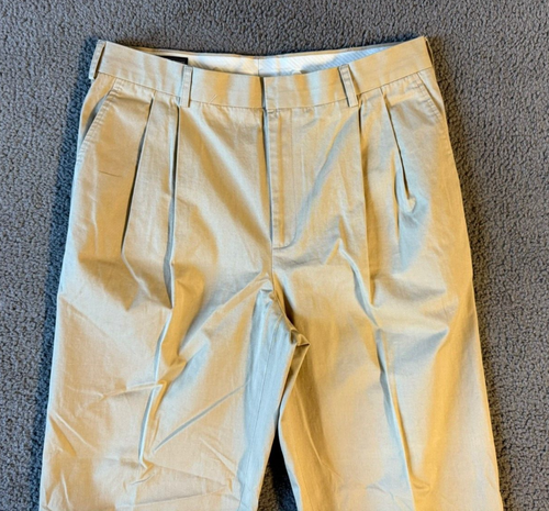 J. Peterman Men's Khaki Cotton Pleated Chino Dress Pants - Size 34R - Picture 3 of 5