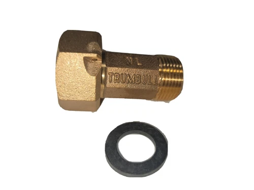 3/4" SHORT Water Meter Coupling, NL brass, 3/4" Fem swivel nut x 3/4" male NPT - Picture 1 of 8