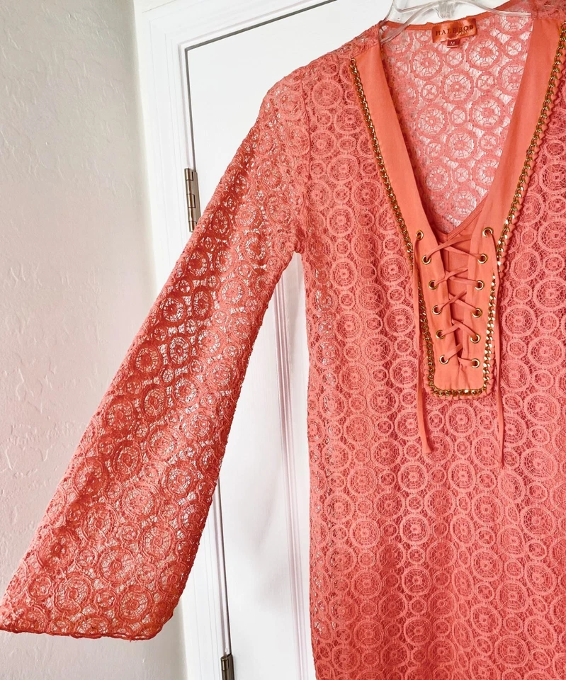 HALE BOB Cabana 钩针编织花边链装饰系带遮盖海滩泳池连衣裙 M 8/10 — 第 3/4 张图片