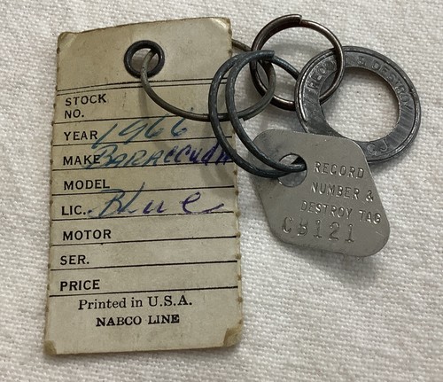 Barracuda 1966 antiguo número de llave de coche leer y destruir etiquetas y contrato de venta - Imagen 2 de 8