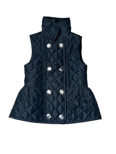 Calvin Klein Jeans Girls Size 6 Black Quilted Puffer Sleeveless Snap Peplum Vest - Picture 1 of 7