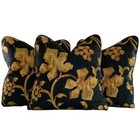 3 Pc Set Covington Black Gold Green Botanical Grapevine Leaf Vine Pillow Covers