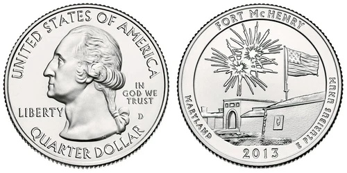 2013 D Fort McHenry ATB Uncirculated Quarter From US Mint Rolls