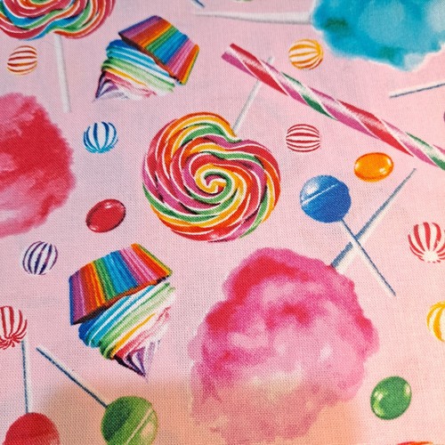 Candy Store Cotton Fabric 27" X 44" Pink Cupcake Lollipop Cotton Candy - Picture 5 of 5