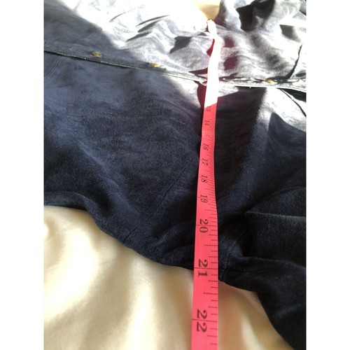 Coldwater Creek Suede Leather Shirt Dress Womens M Navy Midi Snap y2k Retro - Picture 7 of 9