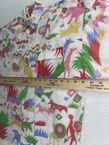Vintage Andrew Sport Button Up Polo Shirt Geometric All Over Colorful Tribal Art - Picture 7 of 12
