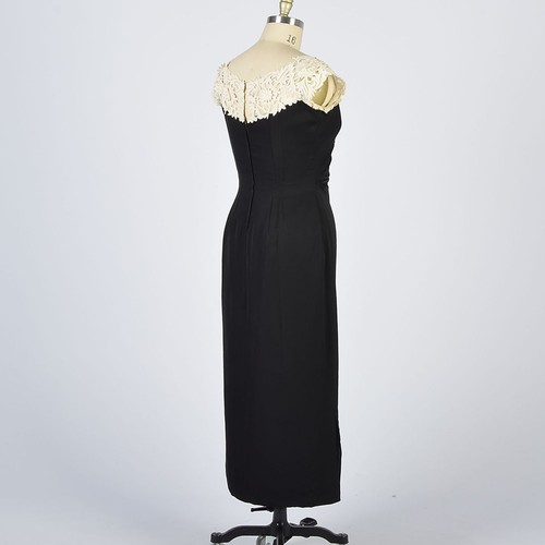 XL Vintage 1950s Black evening dress with lace collar silk VTG XL - Picture 4 of 11