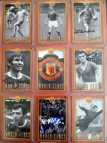 Futera 1998 Manchester United World Class Set. inklusive 4 signierten Karten.