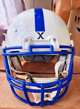Xenith Youth M Football Helmet X2E+ White & Blue w/ Chinstrap, Facemask, & Pads