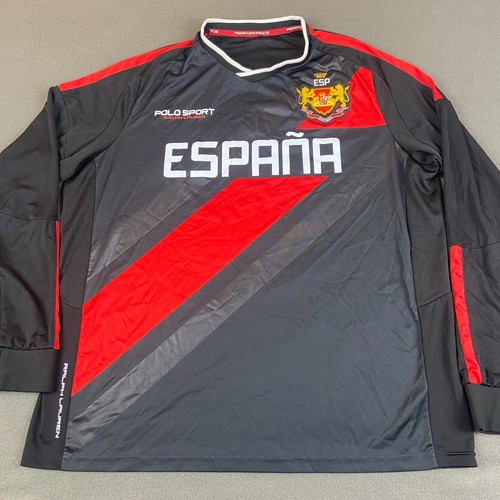 Spain Soccer Jersey Men XL Black Polo Sport Ralph Lauren Long Sleeve Performance - Picture 1 of 11