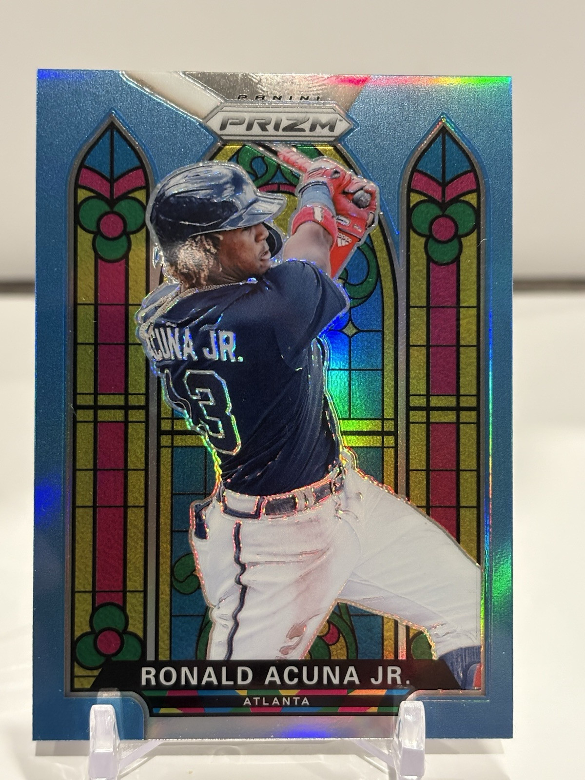 2021 Panini Prizm Baseball Carolina Blue Prizm Stained Glass # SG-4 Ronald Acuna