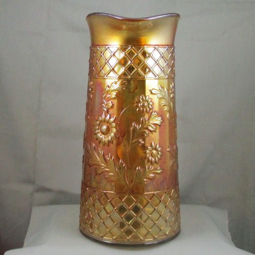 DUGAN LATTICE & GRAPE MARIGOLD CARNIVAL GLASS TANKARD PITCHER & TUMBLER - Picture 2 of 14