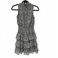 NWT EXPRESS | XS | Dress Mini Animal Print Sleeveless Mock Neck Tiered Ruffle