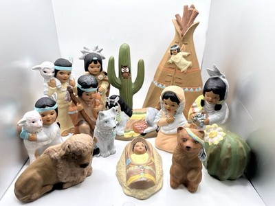 Vintage 80's Native American Indian Nativity Set 14 piece