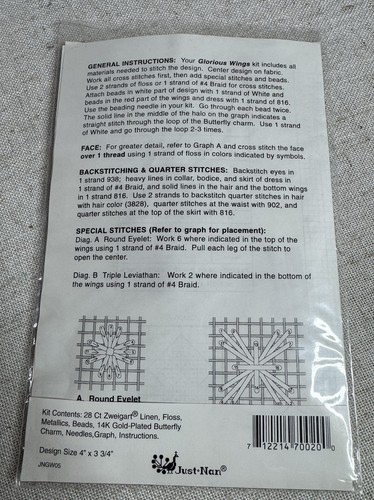Vintage Just Nan Glorious Wings Holly Embellished Counted Cross Stitch Kit Linen - Picture 4 of 4