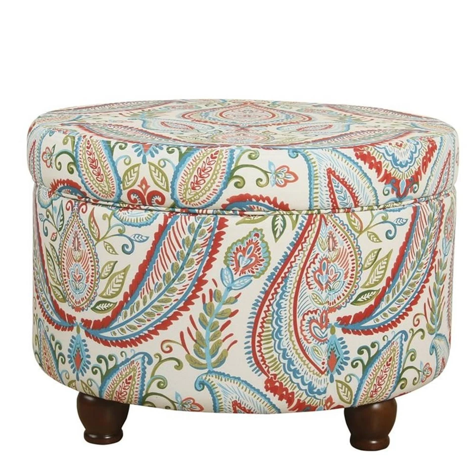 HomePop Round Transitional Cotton Paisley Pattern Storage Ottoman in Multi-Color - Image 3 of 4