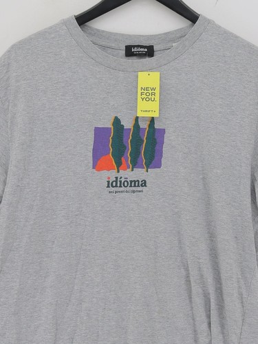 IDIOMA Men's T-Shirt M Grey Graphic 100% Cotton Basic - Picture 3 of 5
