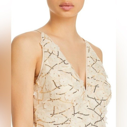 AQUA Raised Floral V Neck Gown Ivory/Gold size 10, women dress - Picture 9 of 16