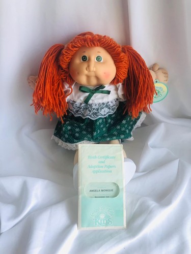 1985 Coleco Cabbage Patch Puppe: rote Zöpfe, grünes Kleid/Adoptionspapier & Etikett - Bild 8 von 8