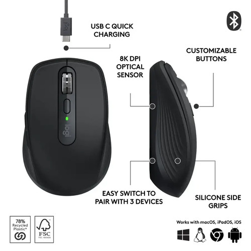 NOWY! Logitech MX Anywhere 3S Bezprzewodowe optyczne programowalne przyciski Bluetooth - Zdjęcie 4 z 4