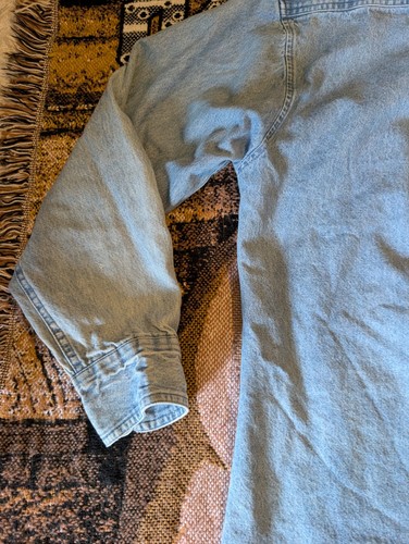 Vintage Remington Denim Shirt Blue Button Down Shooting Patches Faded Large - Picture 15 of 18