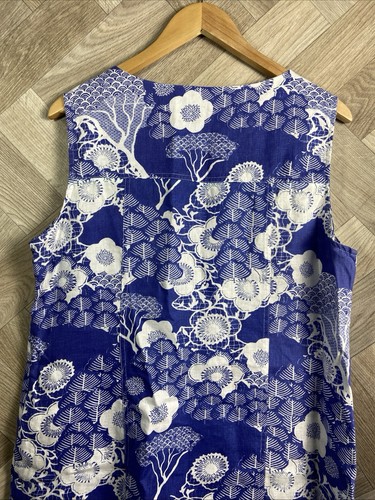 White Stuff Floral Blue & White 100% Linen Sleeveless Dress Size 18 - Picture 11 of 19