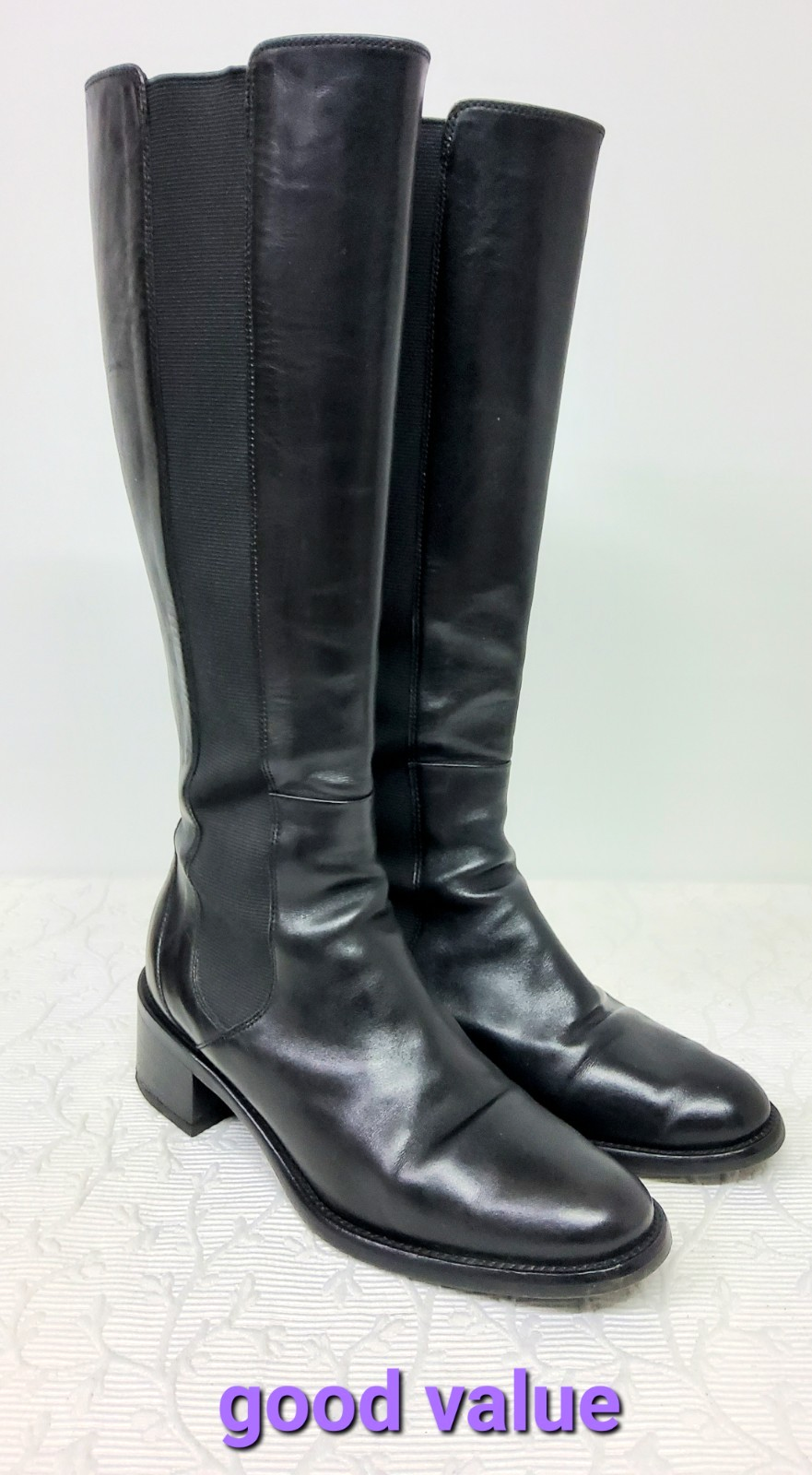 Hobbs Womens Knee Boots UK Size 6.5 (40) Black Leather Chunky Heels