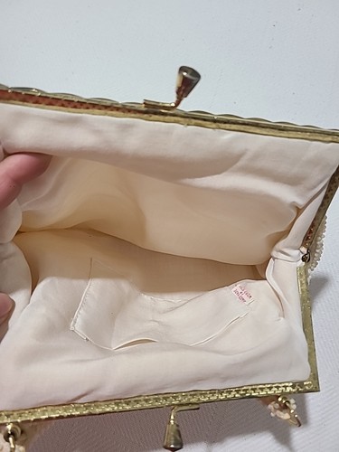 Vintage Perlen Handtasche Geldbeutel cremefarben - Bild 9 von 12