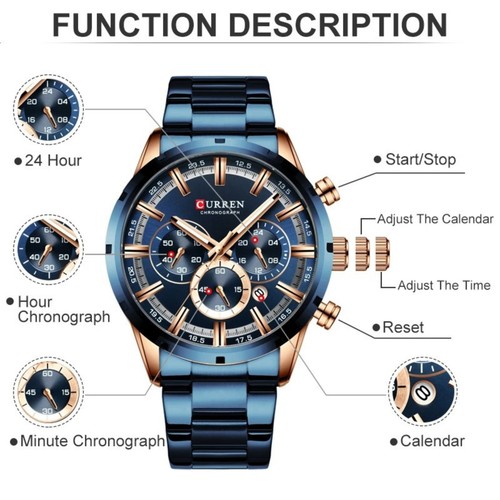 Luxus Armbanduhr Herren Chronograph Quarz Militäruhr Edelstahl Wasserdicht Blau - Bild 2 von 9