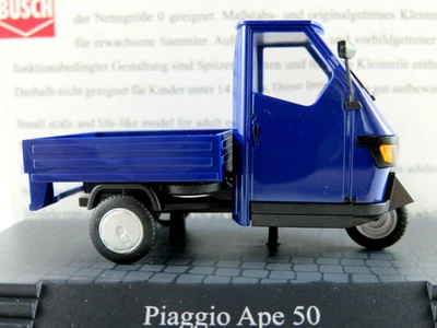 Busch 60002 Piaggio Ape 50 Pritsche (2006) in dunkelblau 1:43 / Spur 0 NEU/OVP - Bild 1 von 4