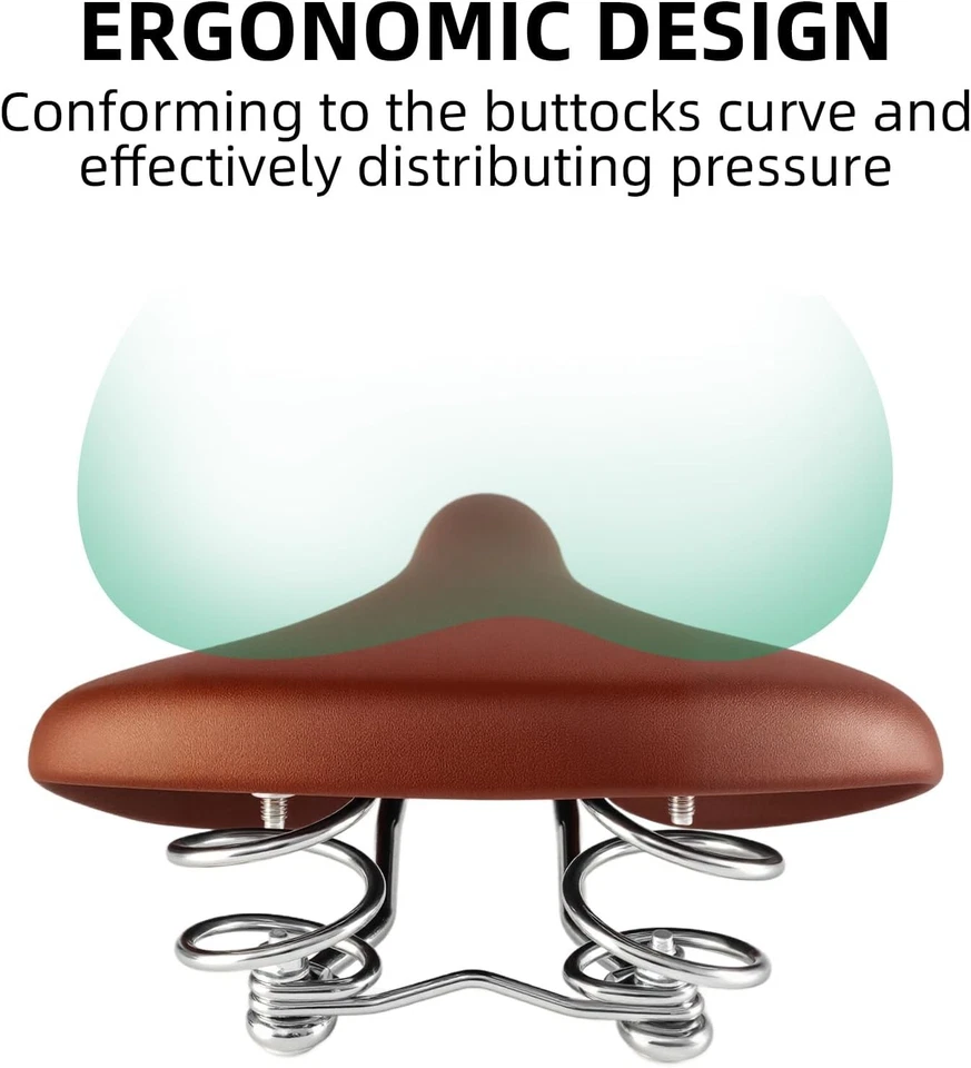 Asiento de bicicleta ROCKBROS cojín cómodo ancho impermeable vintage marrón sillín de bicicleta Foto 4 de 4