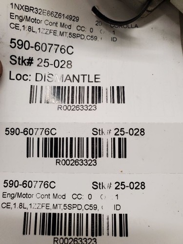 Toyota Corolla CE, módulo de control del motor, 05-06, MT, 5 VELOCIDADES, 1ZZFE, 89661-02K53 - Imagen 6 de 12
