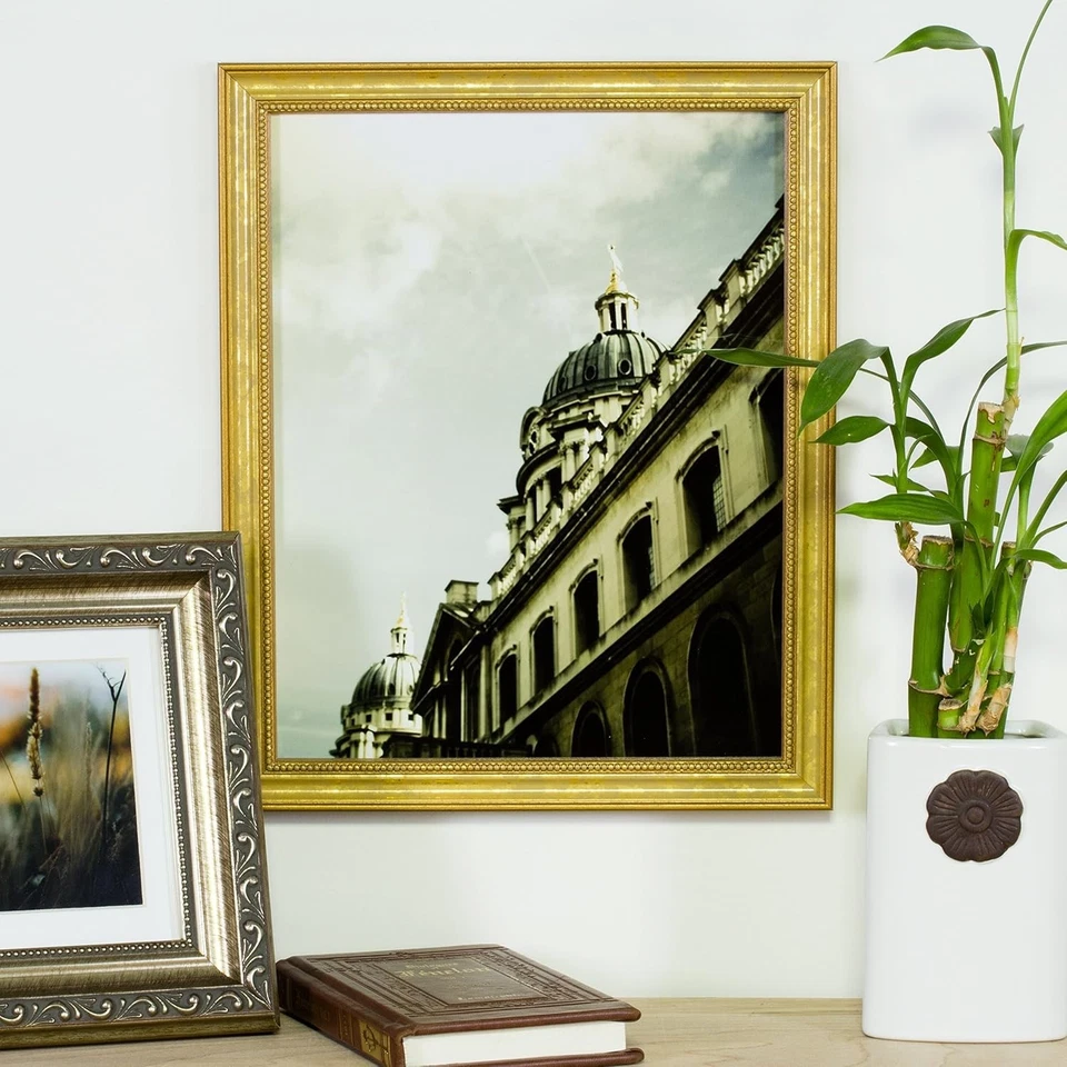Marco de fotos dorado antiguo de 20 x 24 pulgadas con incrustación de cuentas - Elegante decoración del hogar Foto 4 de 4