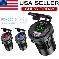 12V QC3.0 Dual USB Car Fast Charger Socket Power Outlet LED Voltmeter Waterproof