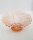 1930s Vintage Pink Depression Glass Fruit Bowl with Lace Etching Design