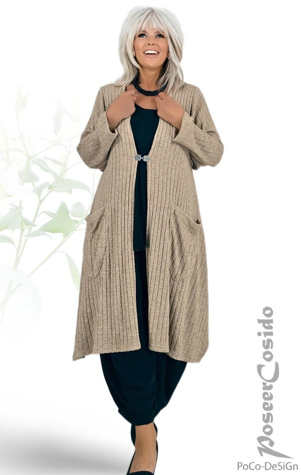 Strick-Jacke Überwurf-Pullover LAGENLOOK camel L-XL-XXL 44 46 48 50 52 54 56 58 - Bild 2 von 4