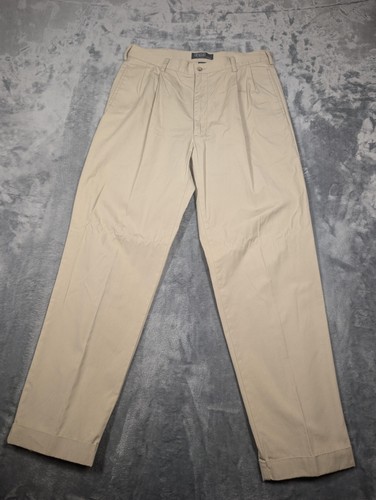 Pantalones Polo Ralph Lauren Para Hombre 34x32 Caqui Hammond Plisados Delanteros Chino Puños - Imagen 1 de 9