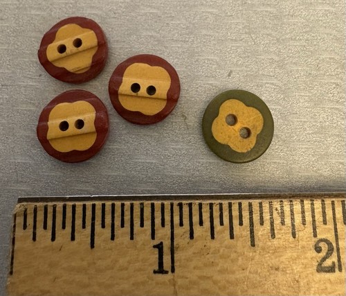 Vintage Bakelite Cookie Buttons Lot 4 Red Butterscotch Green Reversible 13mm - Picture 2 of 3