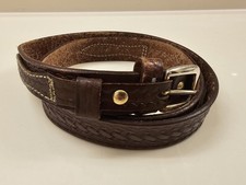 Cabela's Leather Belt BASKET WEAVE Brass Buckle Thick Heavy Work Wear Brown 34
