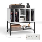 Record Player Stand w/Charging Station Vinyl Storage Holder Shelves Metal Frame