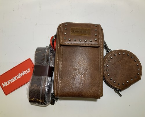 Montana West Studded Crossbody With Coin Purse Brown New With Tags - Picture 11 of 11