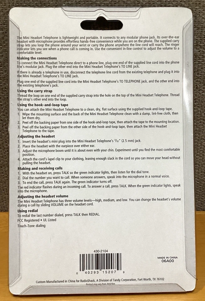 VINTAGE RadioShack Mini Headset Telephone [Translucent Blue] 2002 - NEW IN BOX - Image 2 of 4