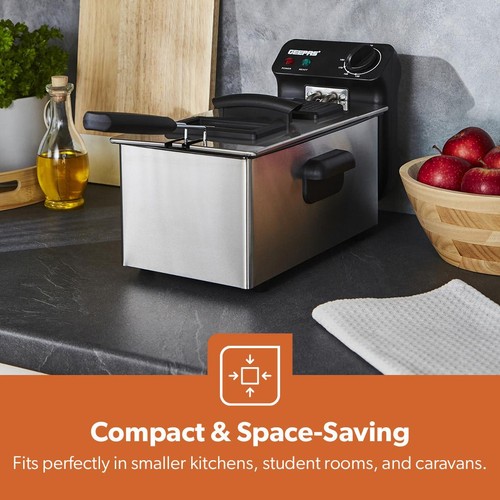 GEEPAS Deep Fat Fryer 3L Chip Pan Basket Stainless Steel Window Adjustable Temp - Picture 9 of 10