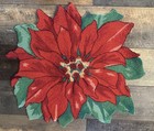 VINTAGE Hooked Red POINSETTIA CHRISTMAS FLOWER HOLIDAY RUG
