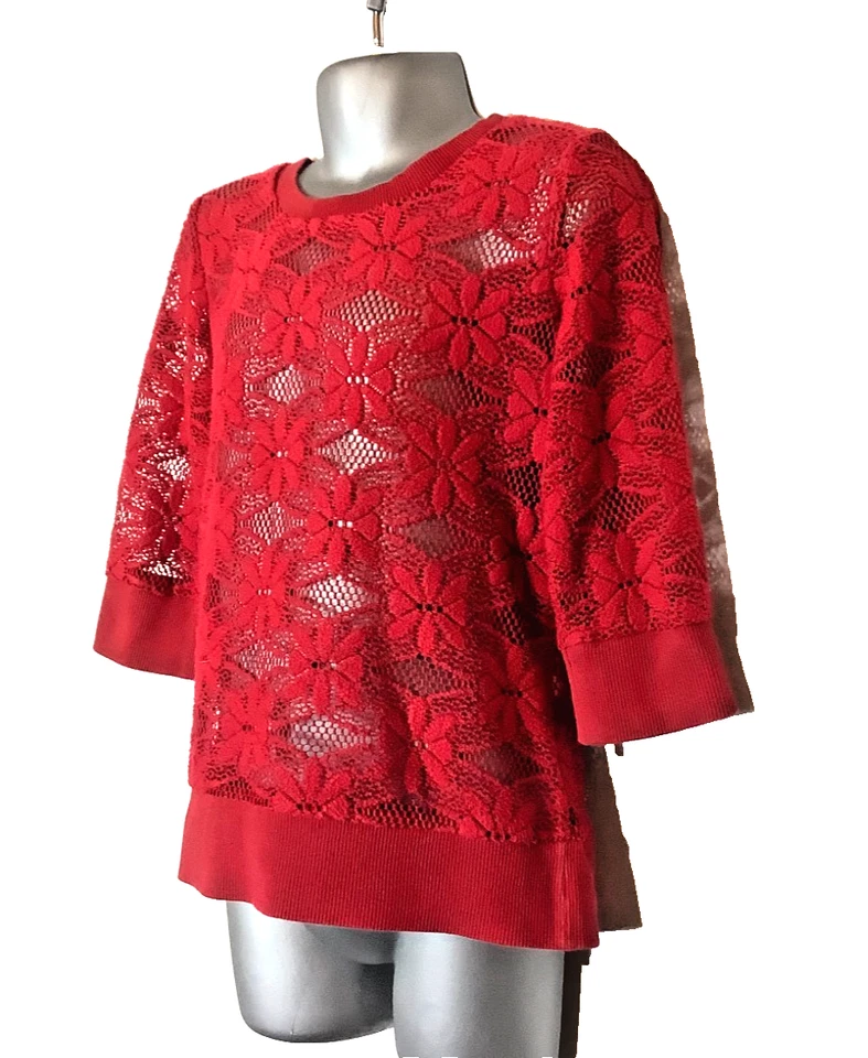 M&S Red Lacy Pointelle 3/4 Sleeve Top 6-7 years - Image 4 of 4