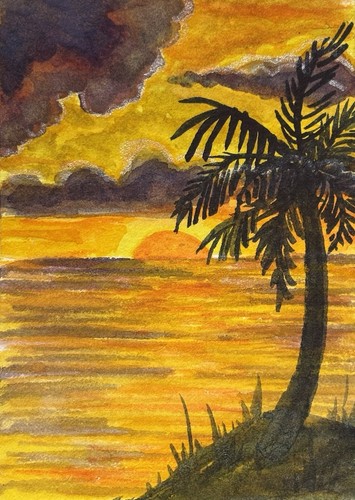 Ocean at Sunset Tropical Original Watercolor Buy4Get5thFree Collectible! ACEO