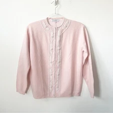VINTAGE Wool and Angora Rabbit Hair Beaded Light Pink Short Cardigan Sweater 