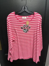 Quacker Factory Women's Stripped Pink Top with Paw Print - Size 2X