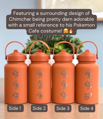 Chimchar Trinkflasche graviert Kaffeebecher mit Cafe Kostüm, Sinnoh Starter - Bild 9 von 10