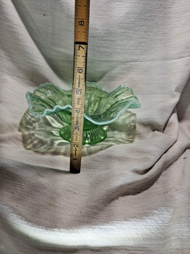 Northwood Glass Co. Roulette Green Bowl | Ruffle Edge | Footed Bowl - Picture 8 of 11